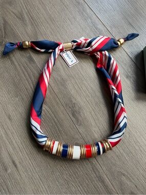 Piper K red, white, blue
Patriotic adjustable scarf necklace